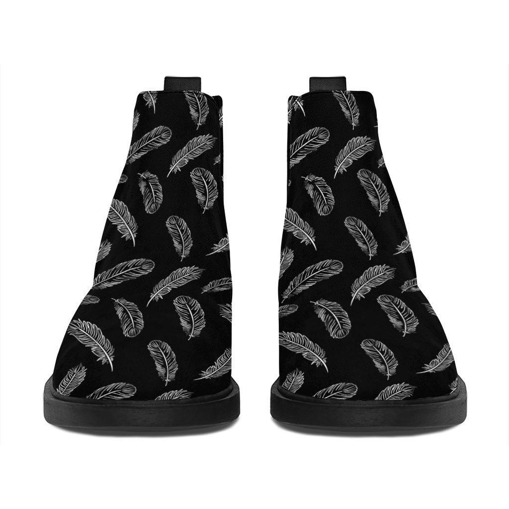 Black And White Feather Pattern Print Flat Ankle Boots