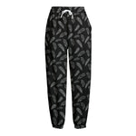 Black And White Feather Pattern Print Fleece Lined Knit Pants