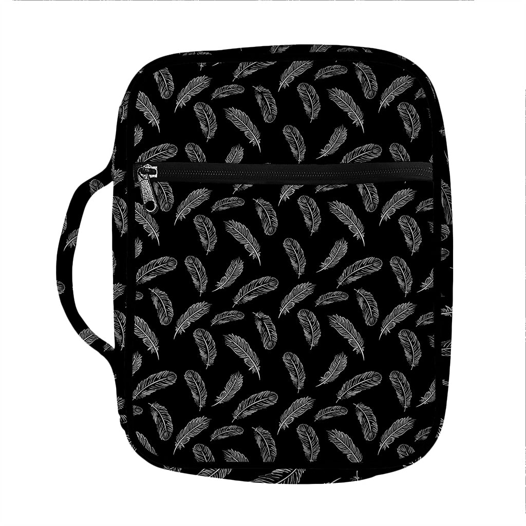 Black And White Feather Pattern Print Front Pocket Bible Bag