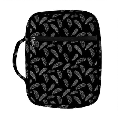 Black And White Feather Pattern Print Front Pocket Bible Bag