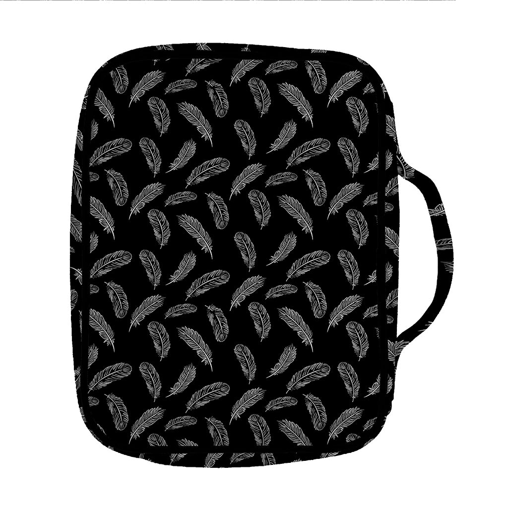 Black And White Feather Pattern Print Front Pocket Bible Bag