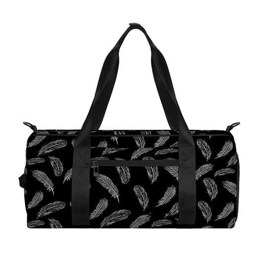 Black And White Feather Pattern Print Gym Bag