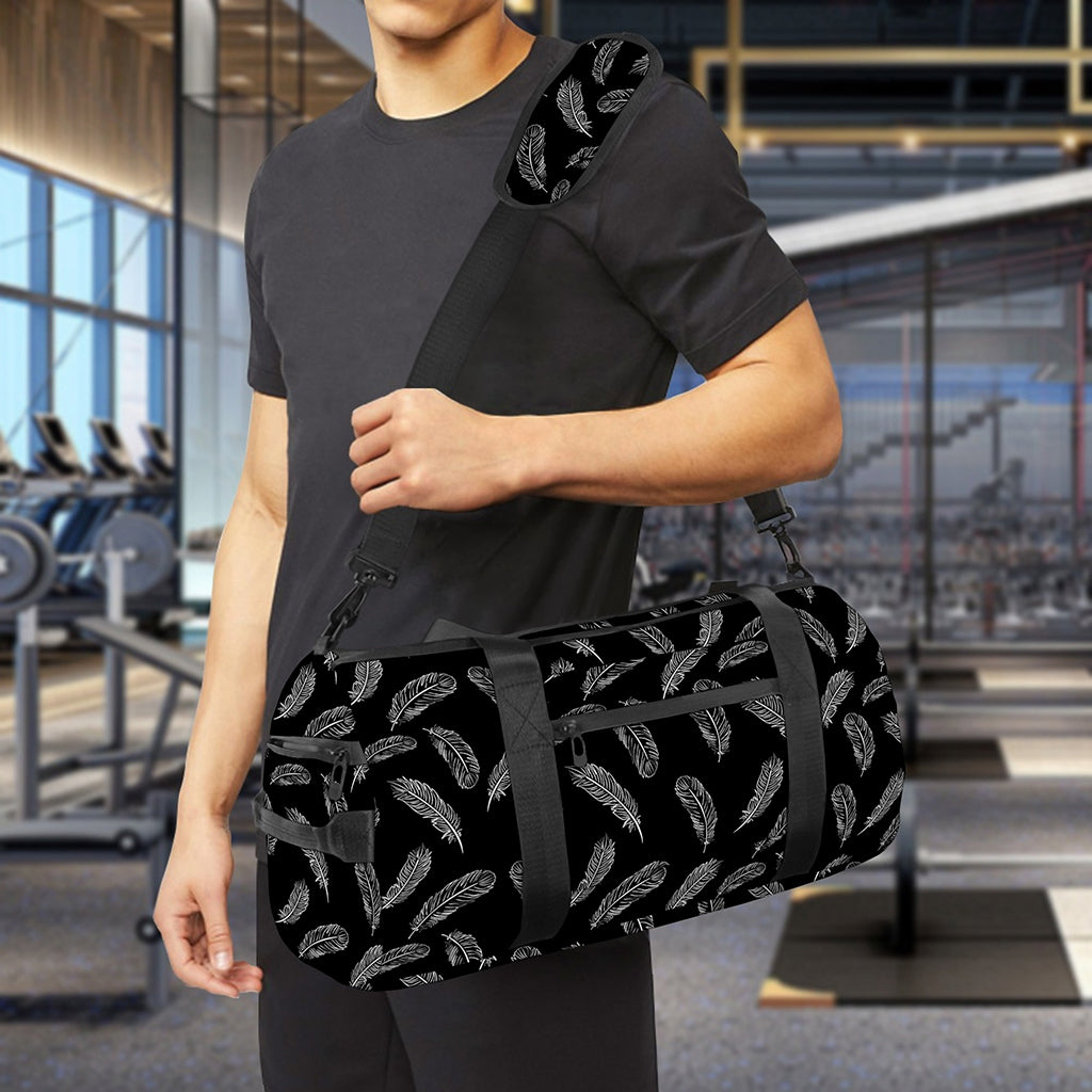 Black And White Feather Pattern Print Gym Bag