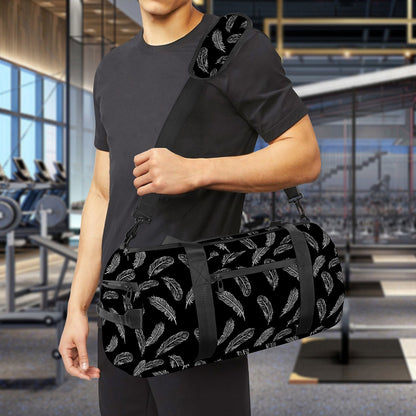 Black And White Feather Pattern Print Gym Bag