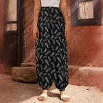 Black And White Feather Pattern Print Harem Pants