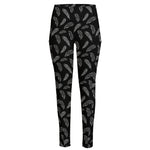 Black And White Feather Pattern Print High-Waisted Pocket Leggings