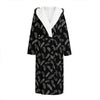 Black And White Feather Pattern Print Hooded Bathrobe