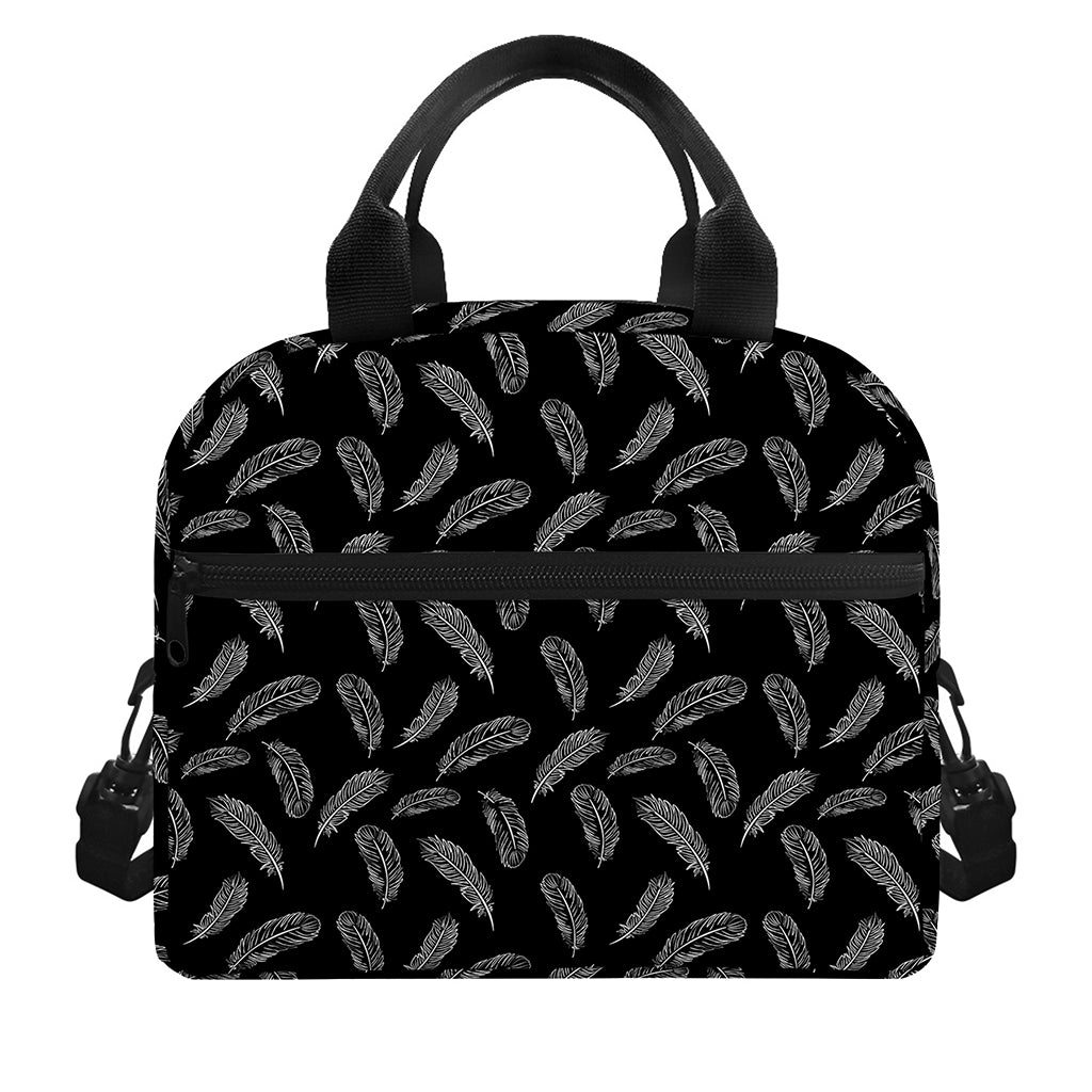 Black And White Feather Pattern Print Insulated Lunch Bag