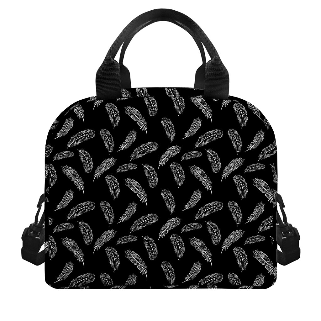 Black And White Feather Pattern Print Insulated Lunch Bag