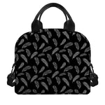 Black And White Feather Pattern Print Insulated Lunch Bag