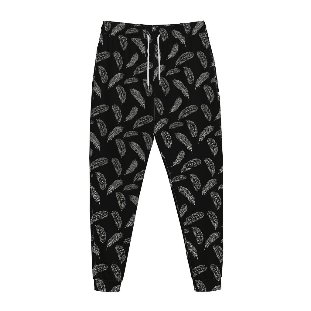 Black And White Feather Pattern Print Jogger Pants