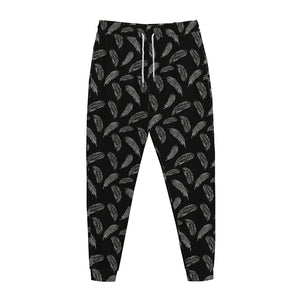 Black And White Feather Pattern Print Jogger Pants