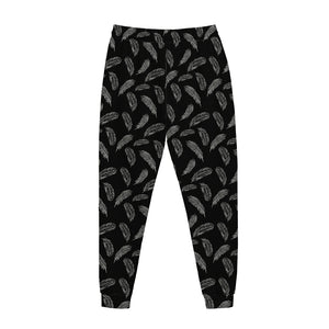 Black And White Feather Pattern Print Jogger Pants