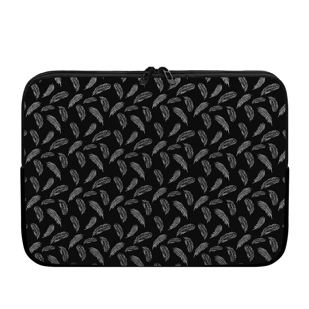 Black And White Feather Pattern Print Laptop Sleeve