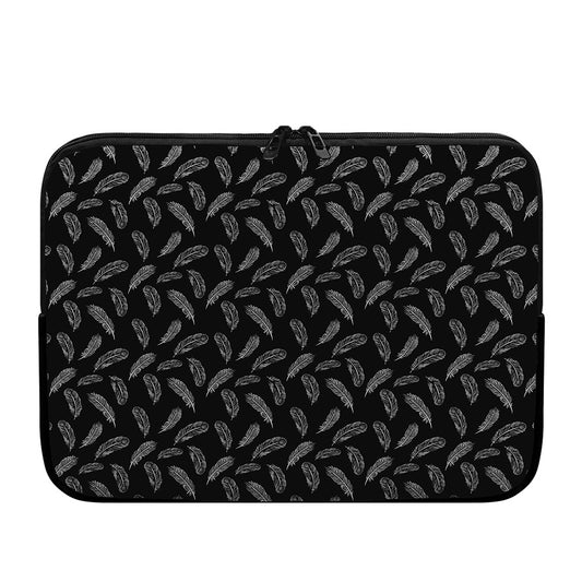 Black And White Feather Pattern Print Laptop Sleeve