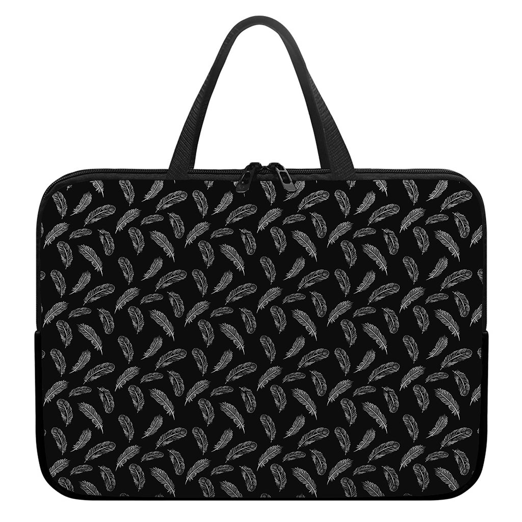 Black And White Feather Pattern Print Laptop Sleeve With Handle