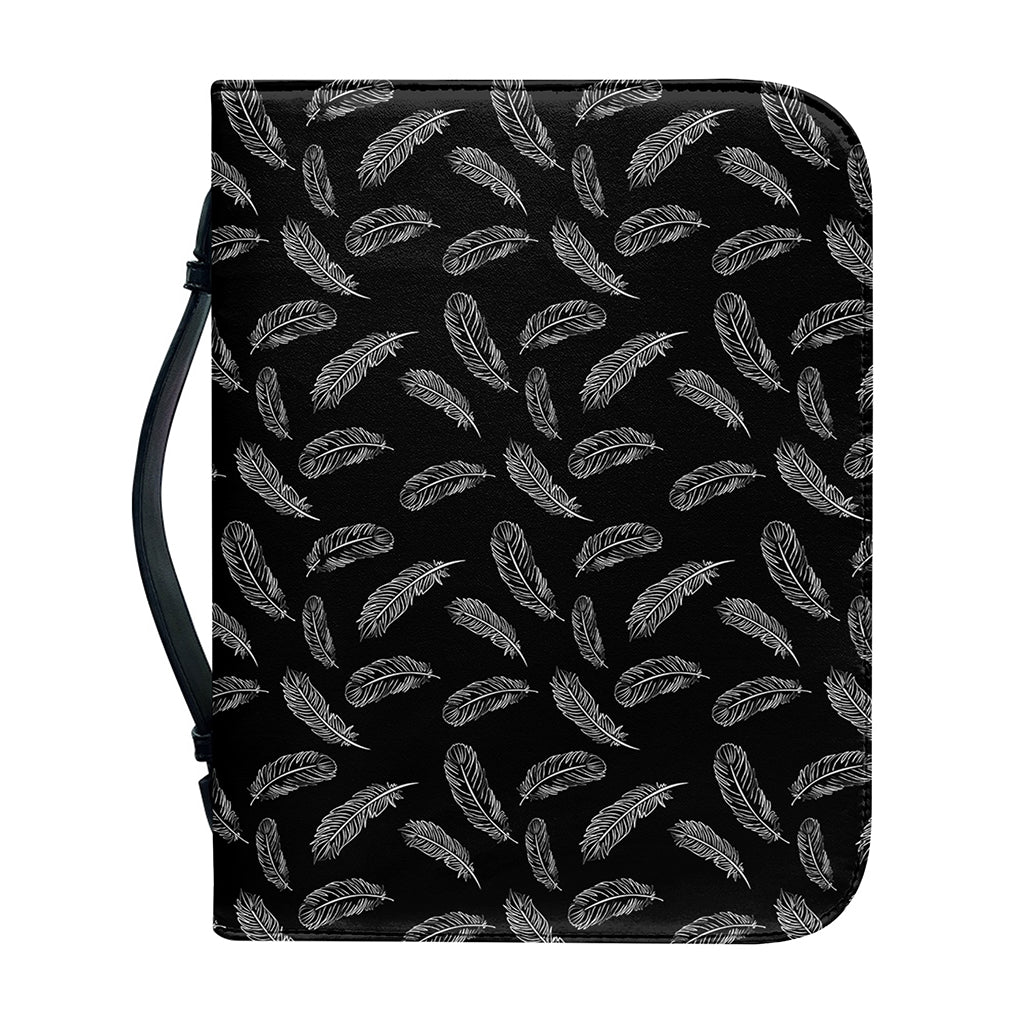 Black And White Feather Pattern Print Leather Bible Cover