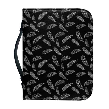 Black And White Feather Pattern Print Leather Bible Cover