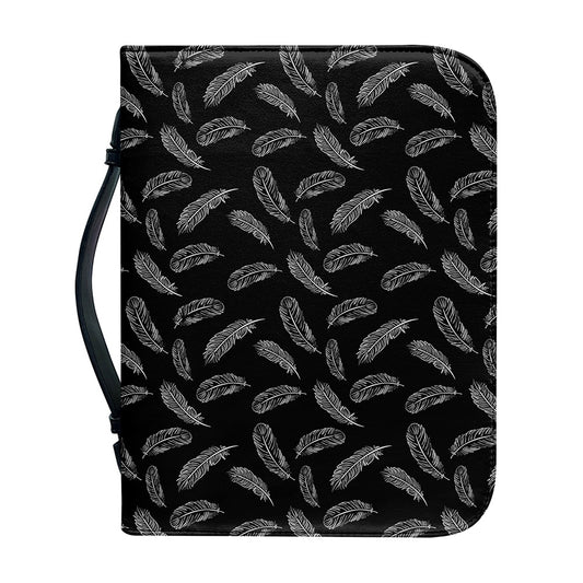 Black And White Feather Pattern Print Leather Bible Cover