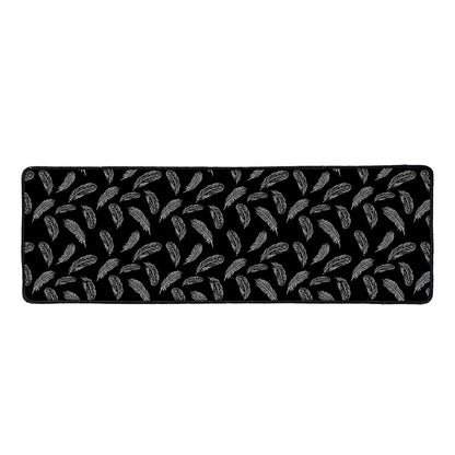 Black And White Feather Pattern Print Long Kitchen Mat
