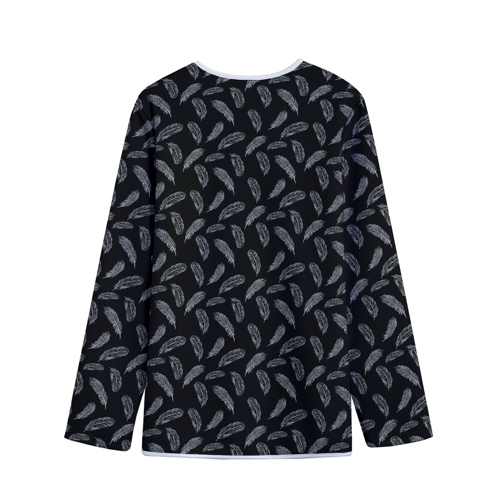 Black And White Feather Pattern Print Long Sleeve Short Coat