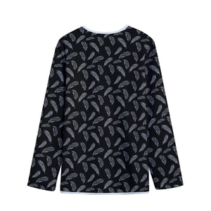 Black And White Feather Pattern Print Long Sleeve Short Coat