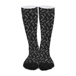 Black And White Feather Pattern Print Long Socks