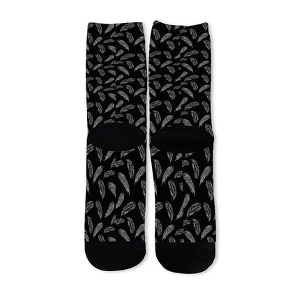 Black And White Feather Pattern Print Long Socks