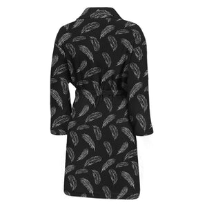 Black And White Feather Pattern Print Men's Bathrobe