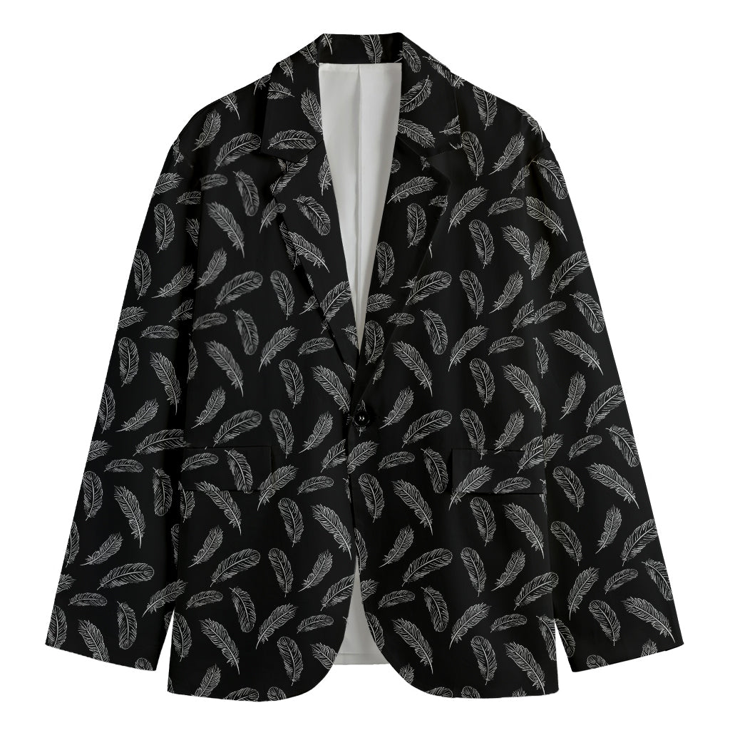 Black And White Feather Pattern Print Men's Blazer