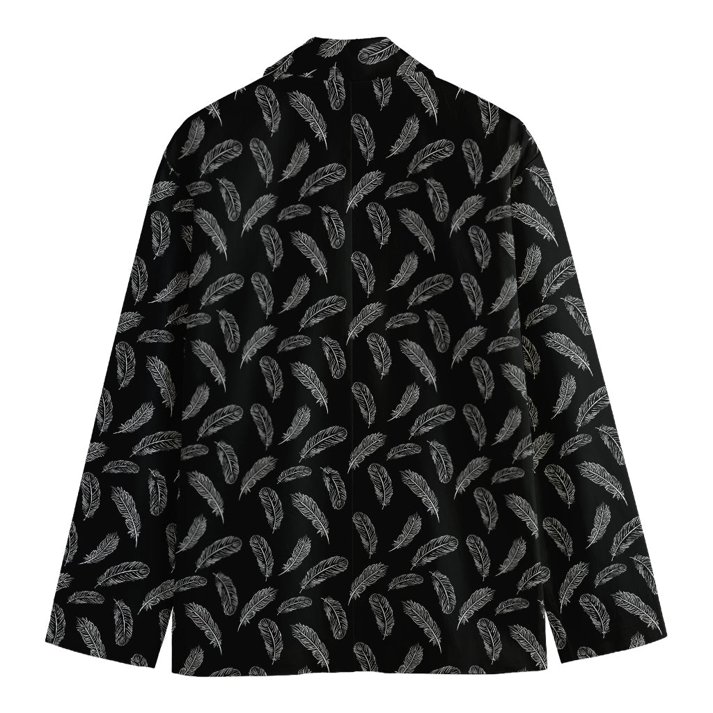 Black And White Feather Pattern Print Men's Blazer