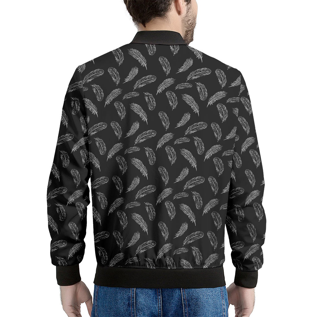 Black And White Feather Pattern Print Men's Bomber Jacket
