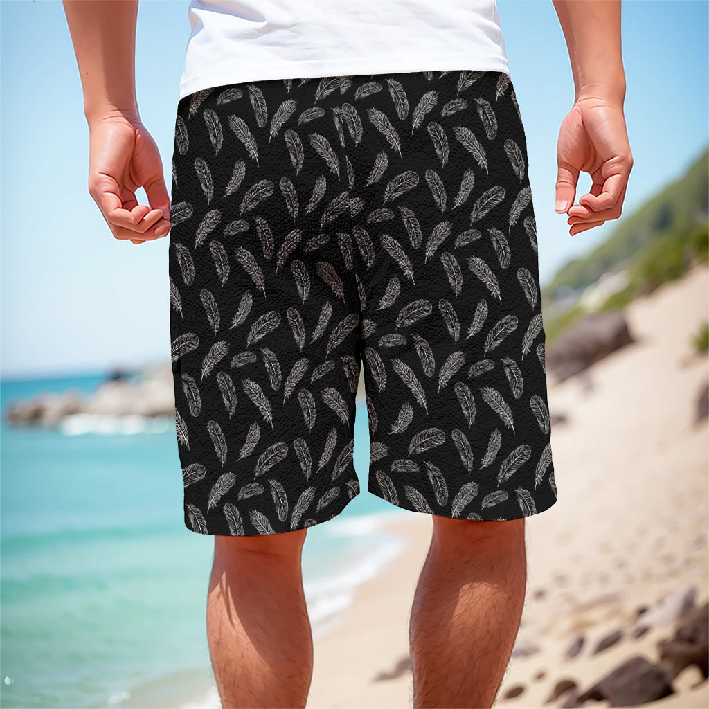 Black And White Feather Pattern Print Men's Cargo Shorts