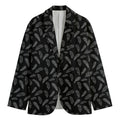 Black And White Feather Pattern Print Men's Cotton Blazer