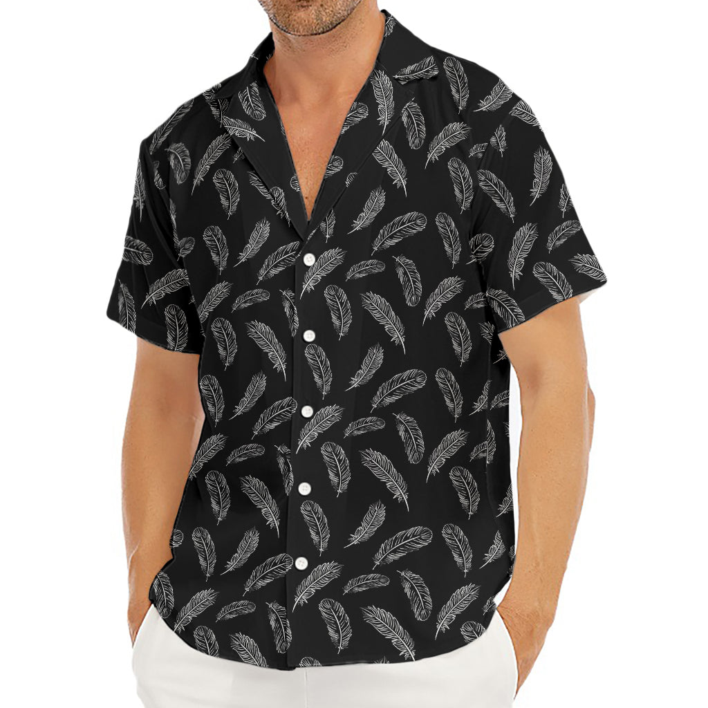 Black And White Feather Pattern Print Men's Deep V-Neck Shirt