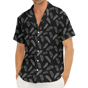 Black And White Feather Pattern Print Men's Deep V-Neck Shirt