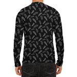 Black And White Feather Pattern Print Men's Long Sleeve Rash Guard