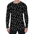 Black And White Feather Pattern Print Men's Long Sleeve T-Shirt