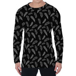 Black And White Feather Pattern Print Men's Long Sleeve T-Shirt