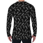 Black And White Feather Pattern Print Men's Long Sleeve T-Shirt