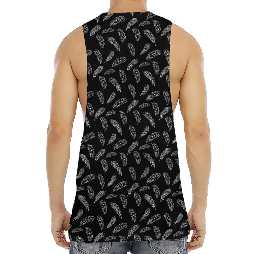 Black And White Feather Pattern Print Men's Muscle Tank Top