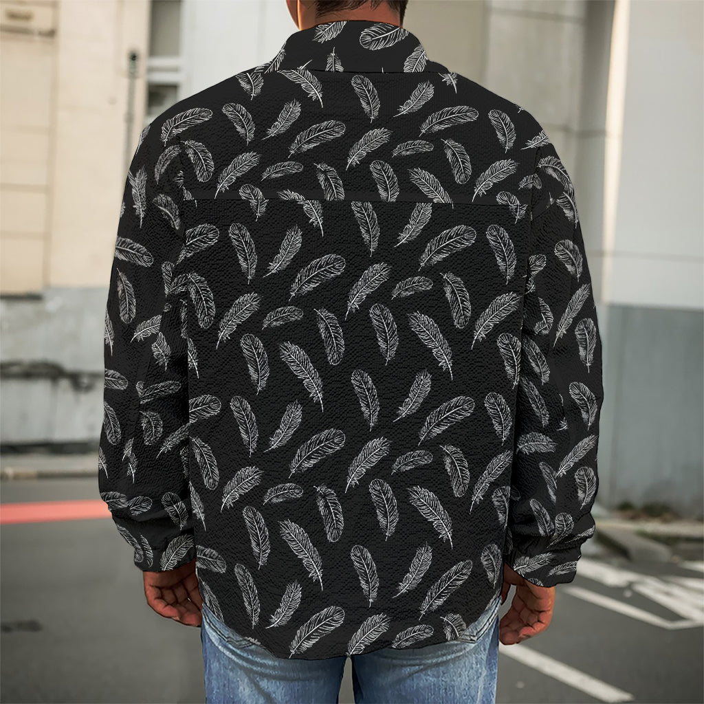 Black And White Feather Pattern Print Men's Shirt Jacket