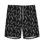 Black And White Feather Pattern Print Men's Sports Shorts