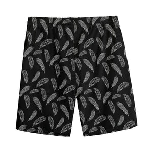 Black And White Feather Pattern Print Men's Sports Shorts