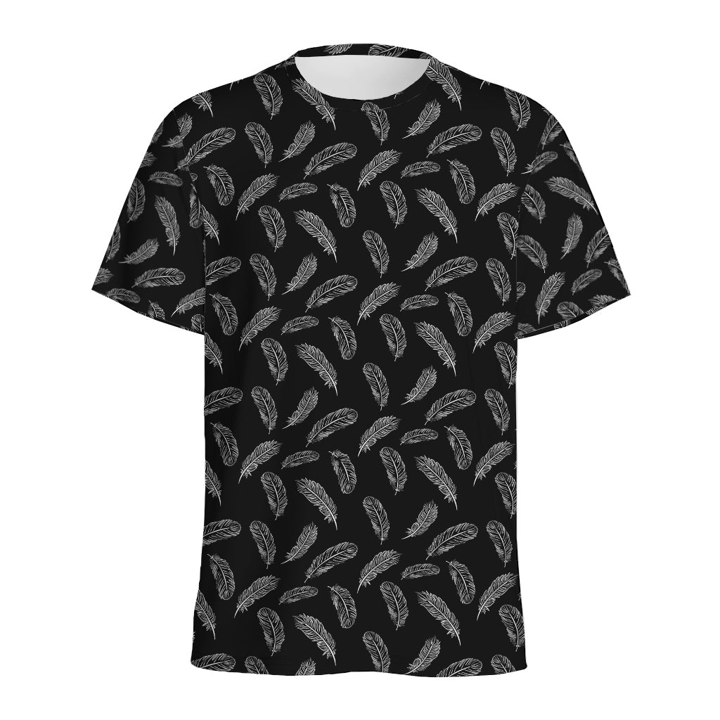 Black And White Feather Pattern Print Men's Sports T-Shirt