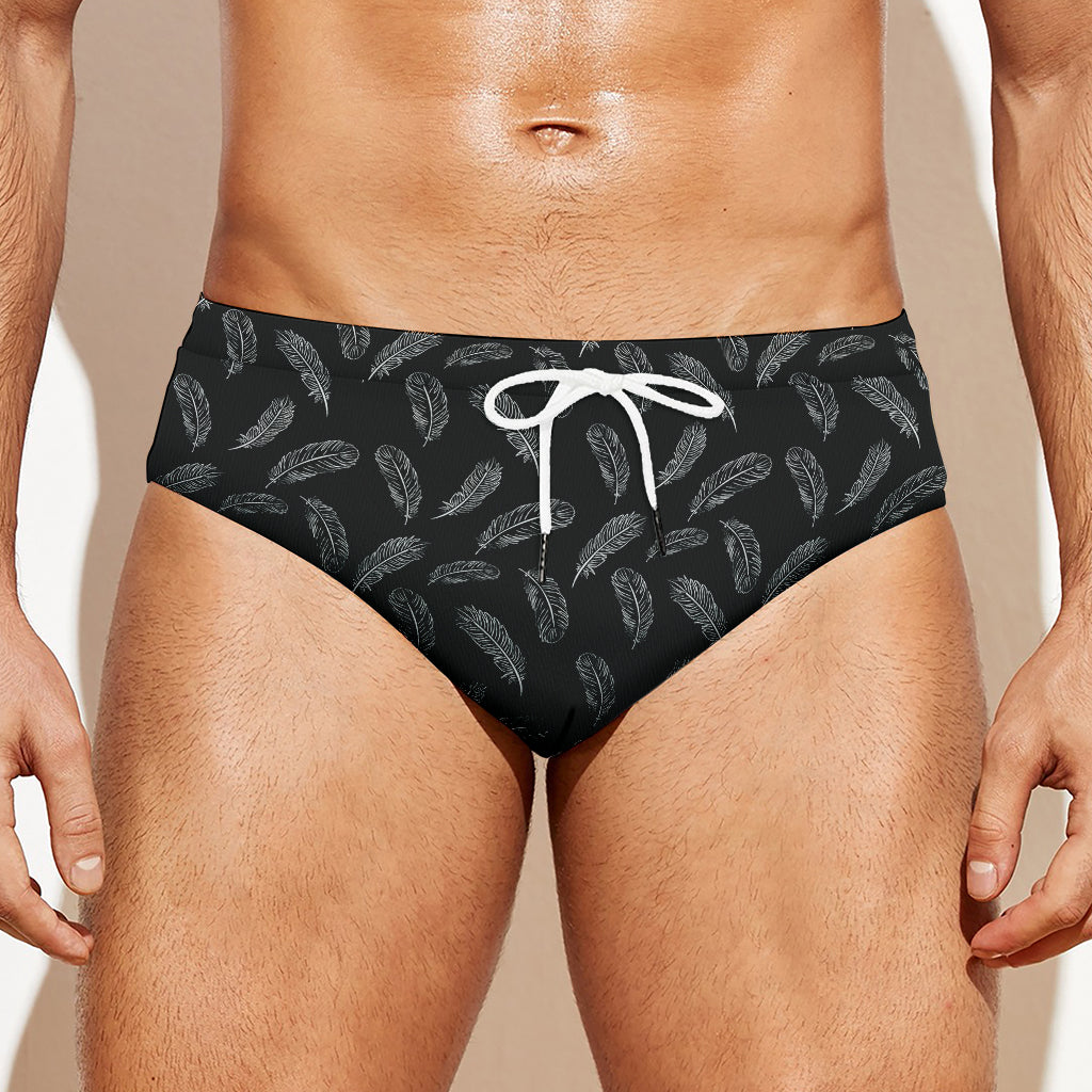 Black And White Feather Pattern Print Men's Swim Briefs