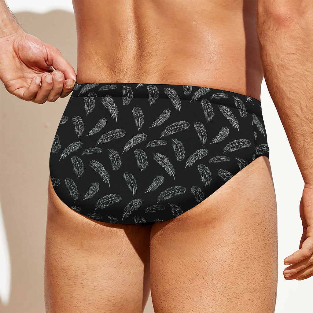 Black And White Feather Pattern Print Men's Swim Briefs