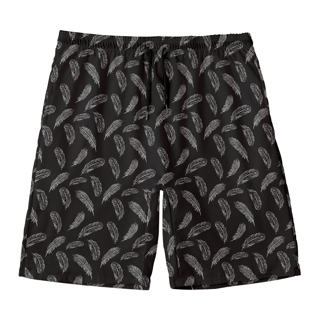 Black And White Feather Pattern Print Men's Swim Trunks