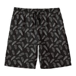 Black And White Feather Pattern Print Men's Swim Trunks