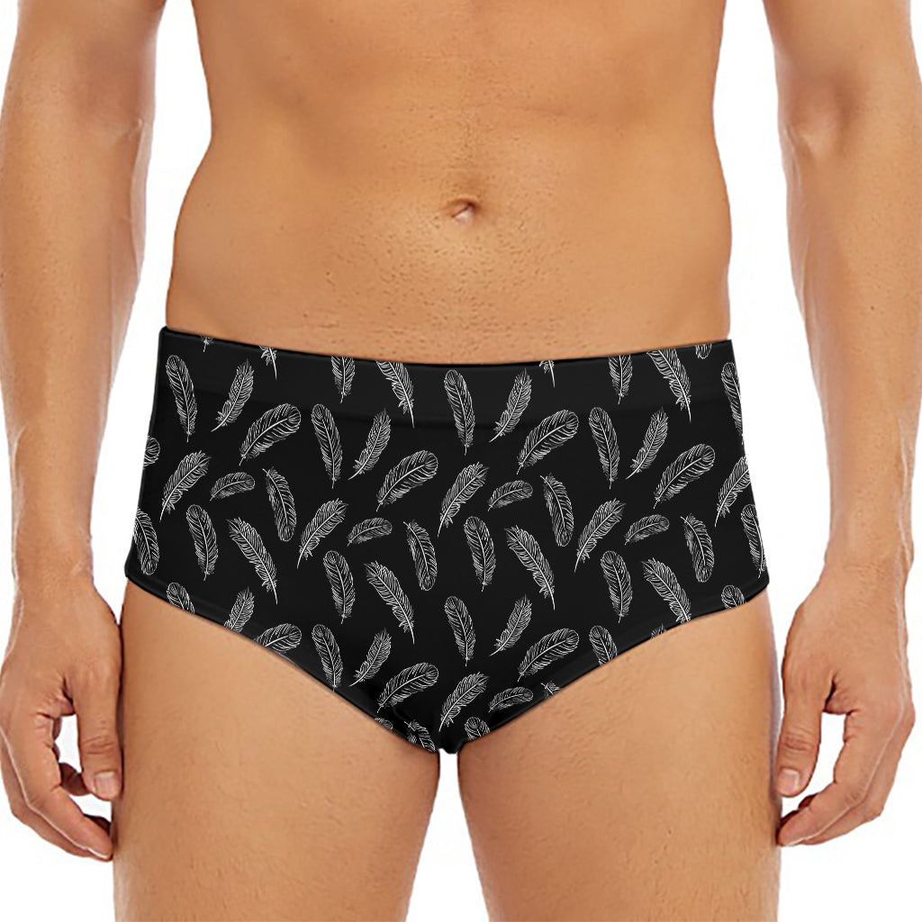 Black And White Feather Pattern Print Men's Triangle Swim Briefs